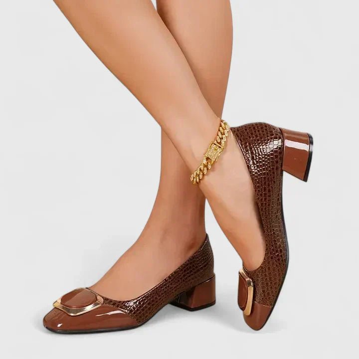 Women's Croc-Embossed Block-Heel Square-Toe Loafers