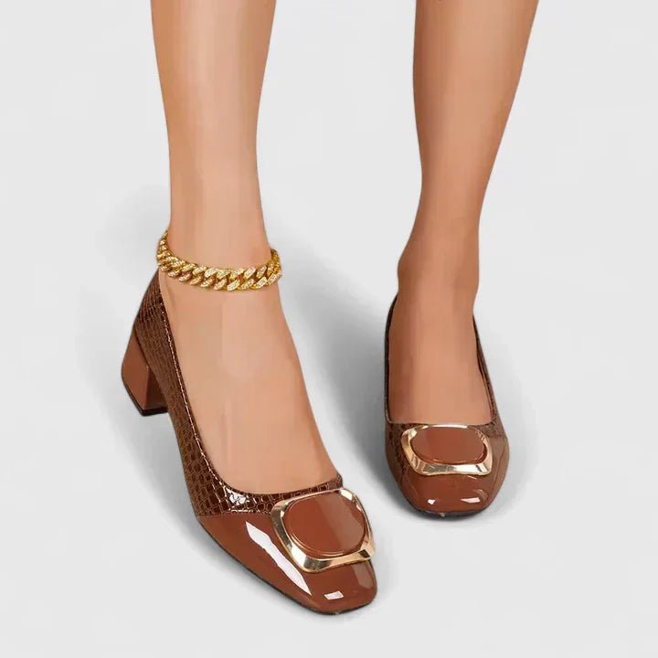 Women's Croc-Embossed Block-Heel Square-Toe Loafers