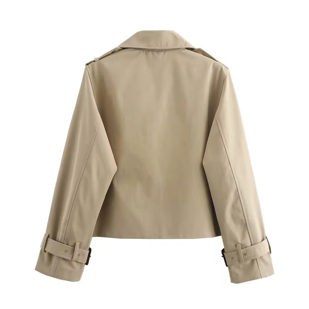 Women's Cropped Double-Breasted Belted-Cuff Trench Coat