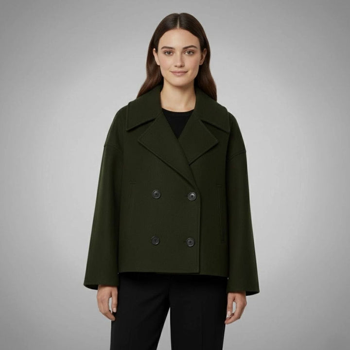 Women's Cropped Double-Breasted Tailored Short Jacket - Green