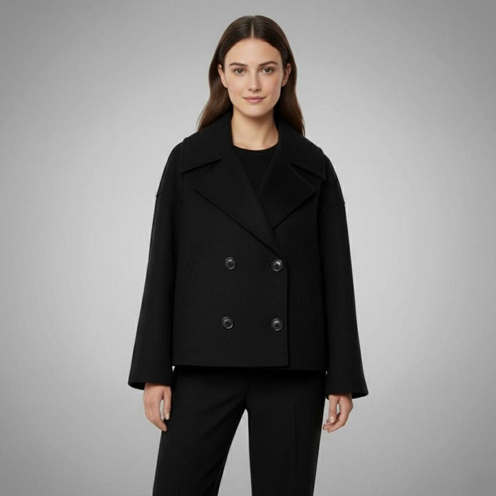 Women's Cropped Double-Breasted Tailored Short Jacket - Black