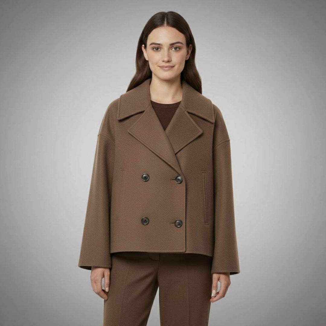 Women's Cropped Double-Breasted Tailored Short Jacket - Brown