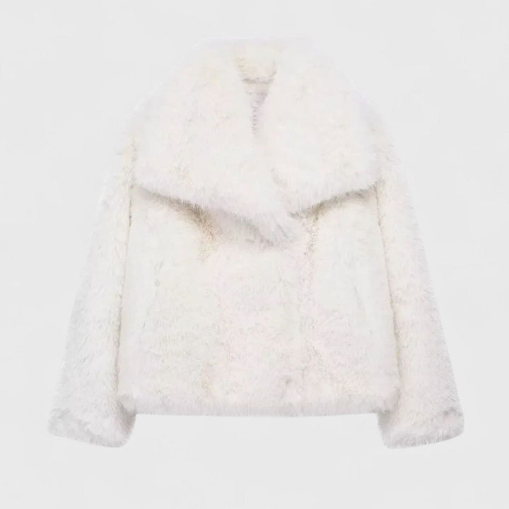 Women's Cropped Faux Fur Warm Jacket Statement Collar - White