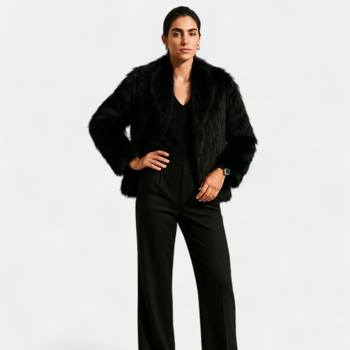 Women's Cropped Faux Fur Warm Jacket Statement Collar
