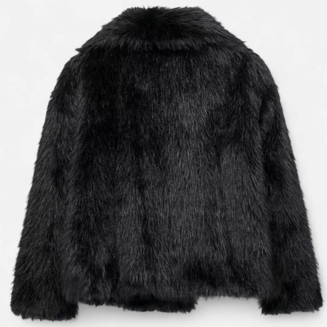 Women's Cropped Faux Fur Warm Jacket Statement Collar