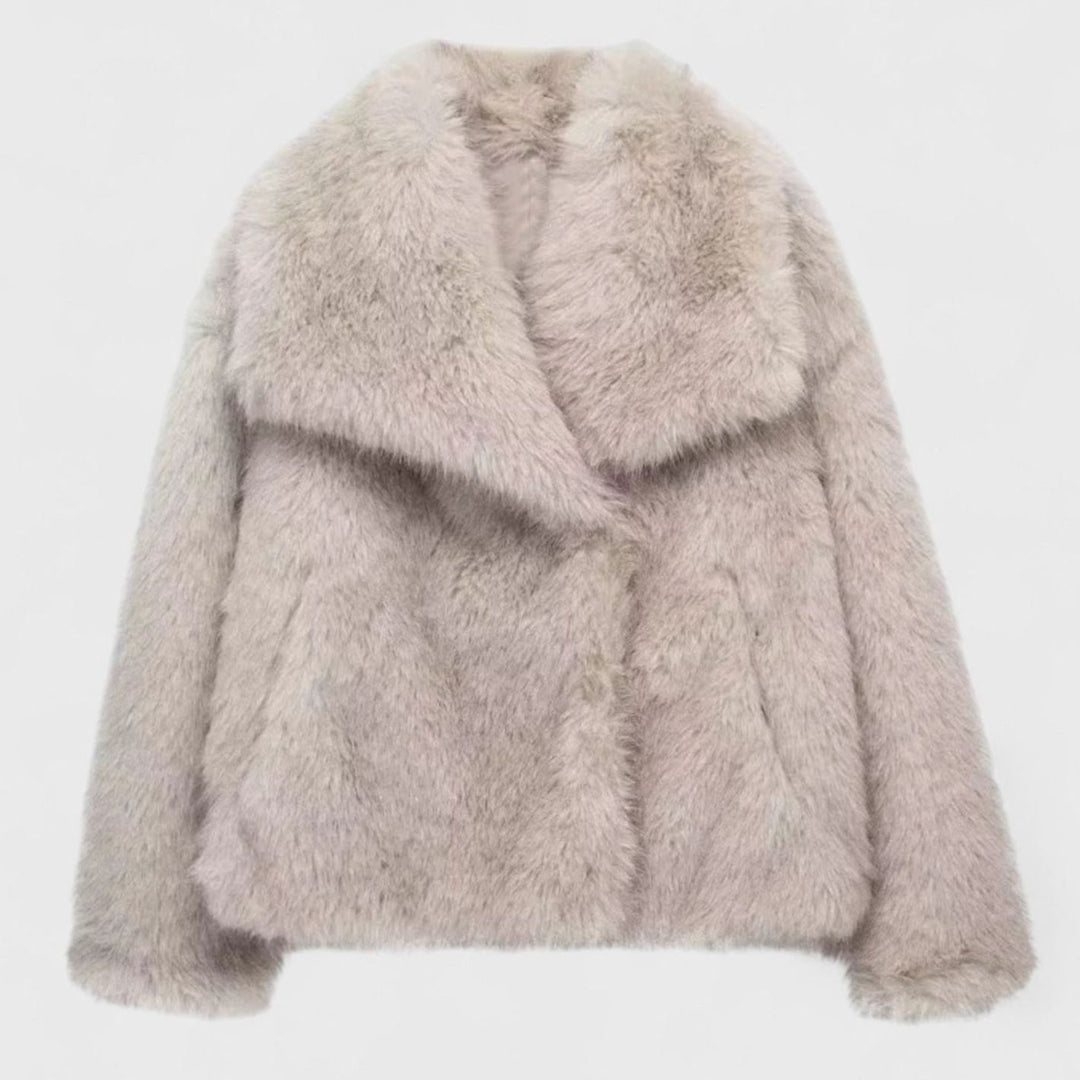 Women's Cropped Faux Fur Warm Jacket Statement Collar - Grey