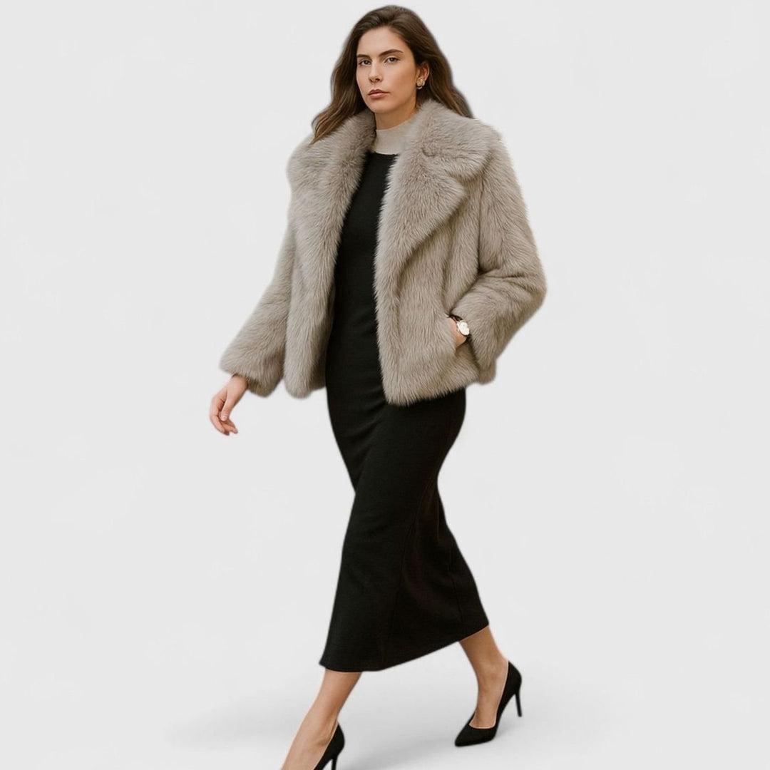 Women's Cropped Faux Fur Warm Jacket Statement Collar
