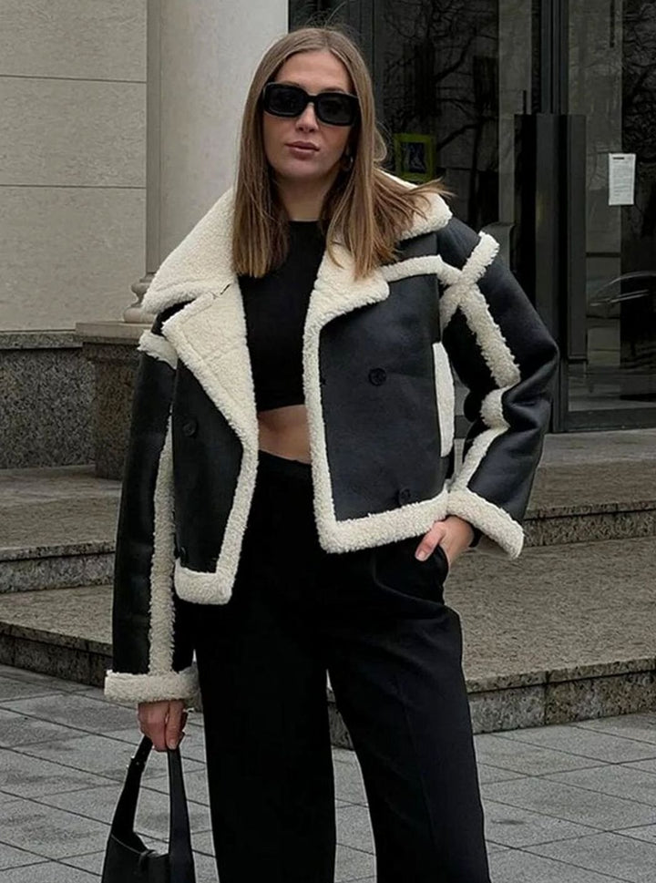 Women's Cropped Faux Leather Shearling Jacket
