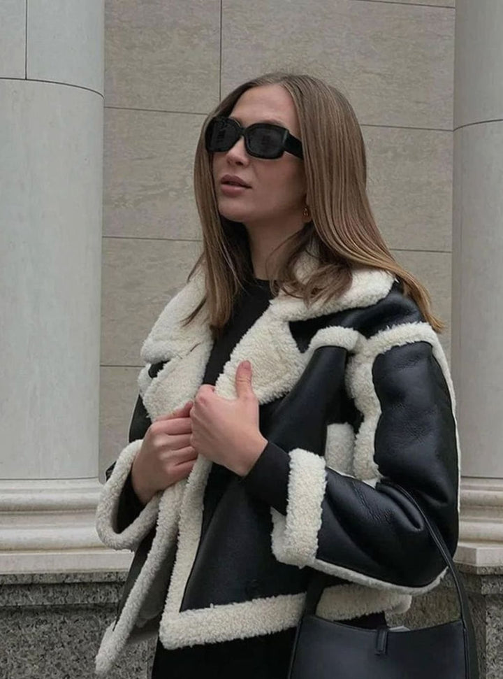Women's Cropped Faux Leather Shearling Jacket