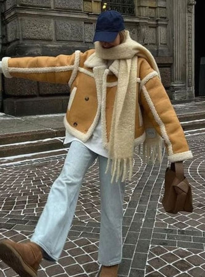 Women's Cropped Faux Leather Shearling Jacket