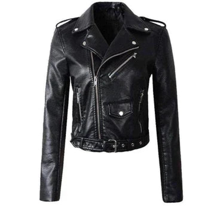 Women's Cropped Moto Zip-Up Faux Leather Jacket