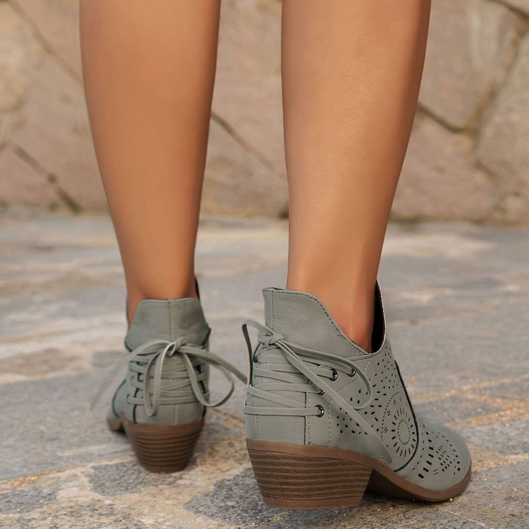 Women's Cutout Lace-Up Block Heel Ankle Boots