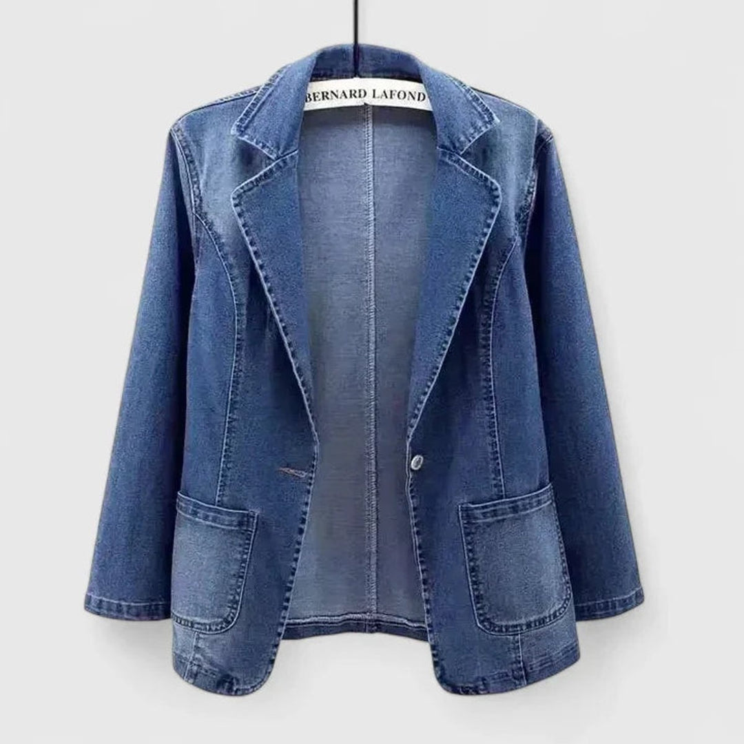 Women's Denim Blazer Jacket Single-Button Open-Front