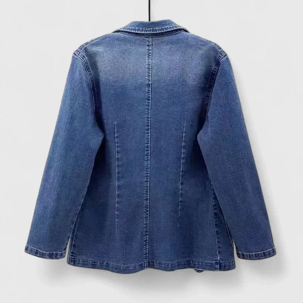 Women's Denim Blazer Jacket Single-Button Open-Front