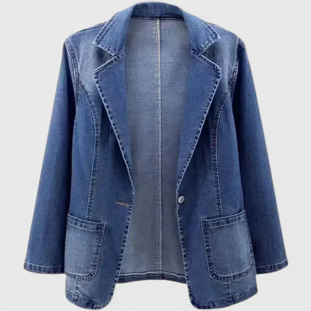 Women's Denim Blazer Jacket Single-Button Open-Front - Denim Blue