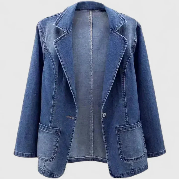 Women's Denim Blazer Jacket Single-Button Open-Front - Denim Blue