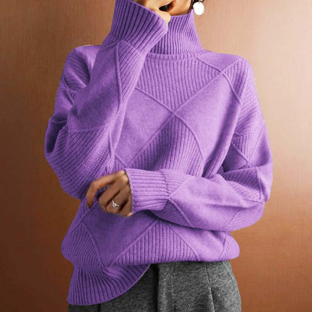Women's Diamond-Knit Mock Turtleneck Sweater Relaxed Pullover - Light Lilac