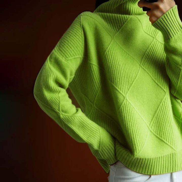 Women's Diamond-Knit Mock Turtleneck Sweater Relaxed Pullover