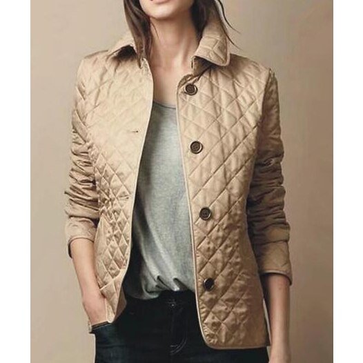 Women's Diamond-Quilted Button-Through Tailored Jacket - Khaki