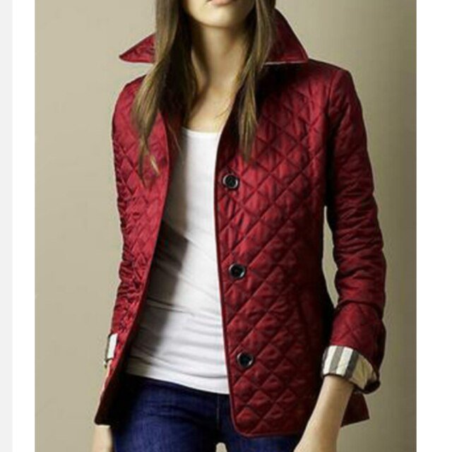 Women's Diamond-Quilted Button-Through Tailored Jacket - Burgundy