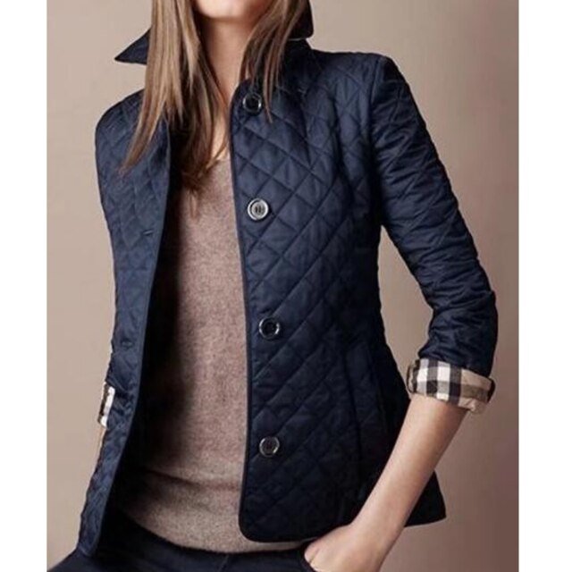 Women's Diamond-Quilted Button-Through Tailored Jacket - Navy Blue