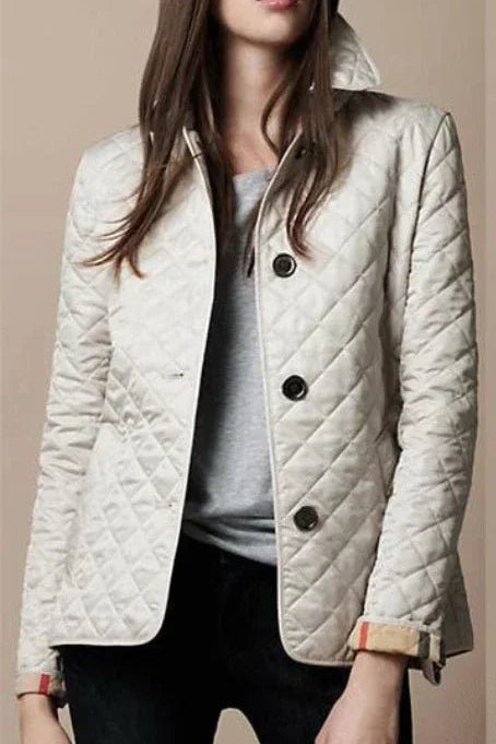 Women's Diamond-Quilted Button-Through Tailored Jacket - White