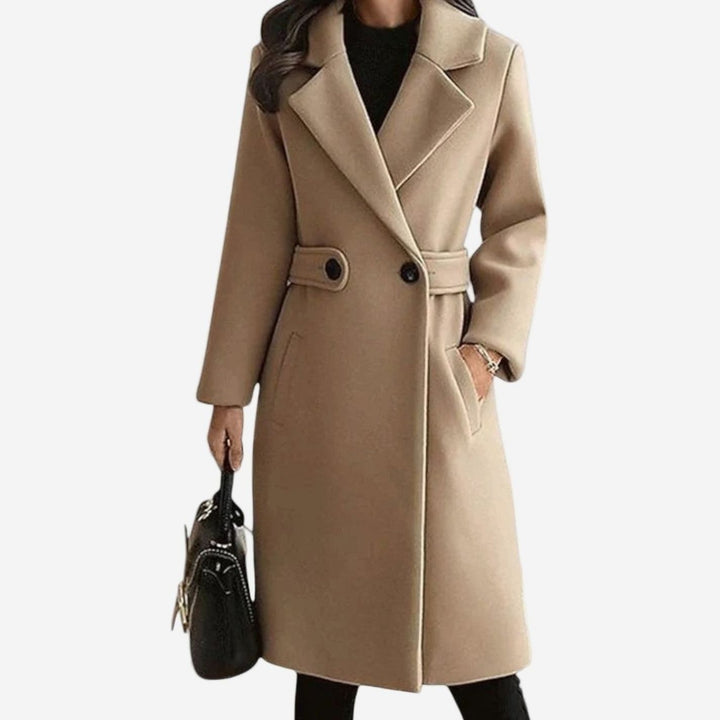 Women's Double-Breasted Belted Formal Long Coat - Camel
