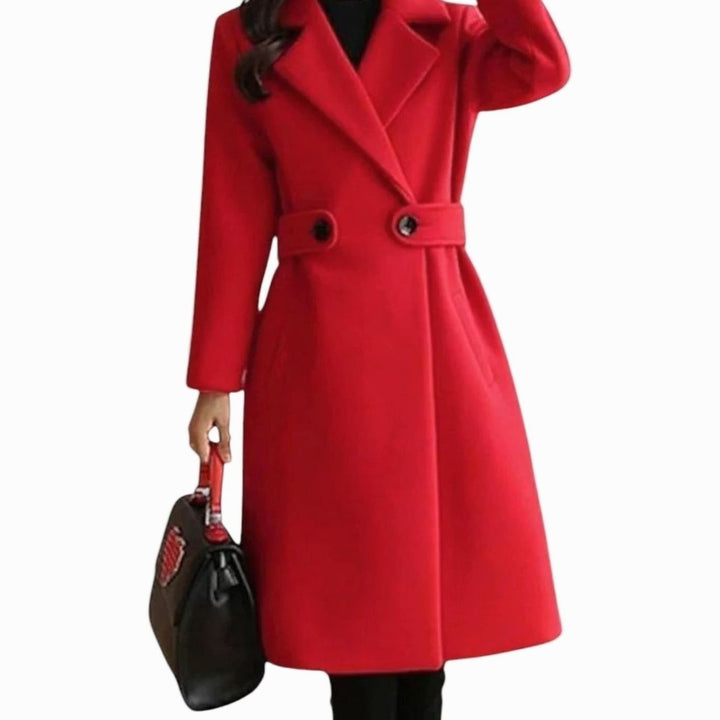 Women's Double-Breasted Belted Formal Long Coat - Red