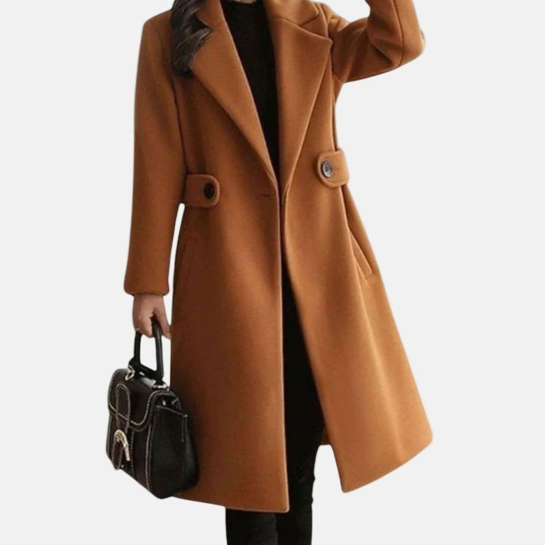 Women's Double-Breasted Belted Formal Long Coat - Brown