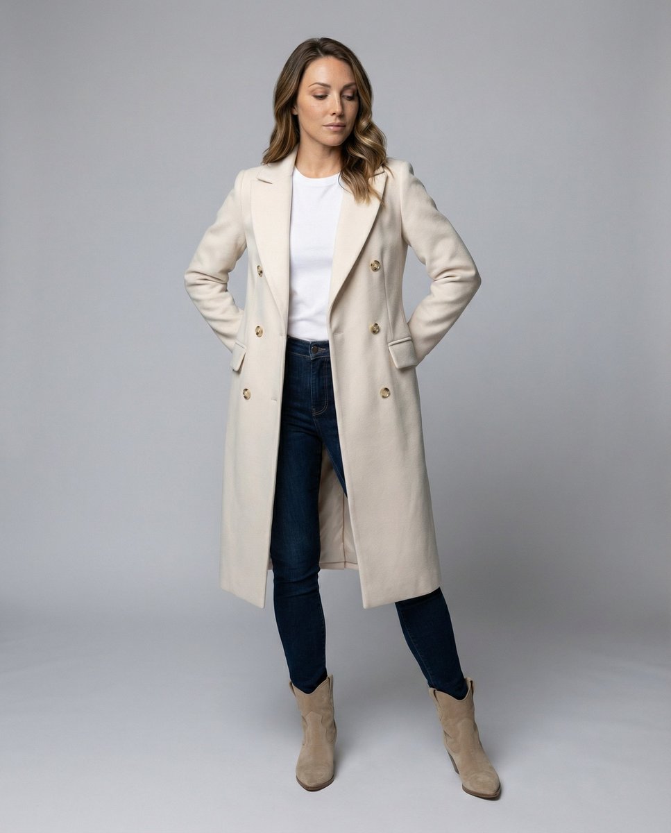 Women's Double-Breasted Long Polyester Overcoat