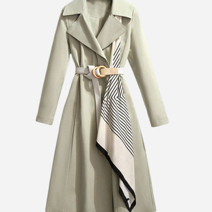 Women's Double-Breasted Scarf-Detail Belted Coat - Green