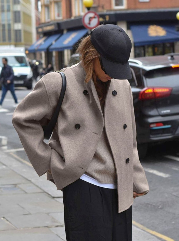Women's Double-Breasted Tailored Short Wool-Blend Coat