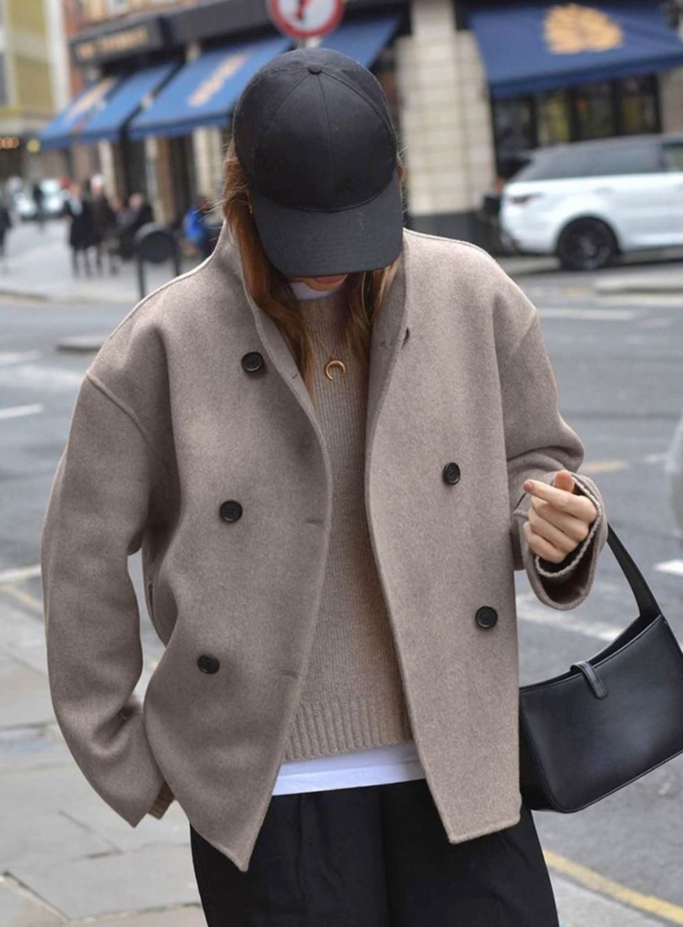 Women's Double-Breasted Tailored Short Wool-Blend Coat