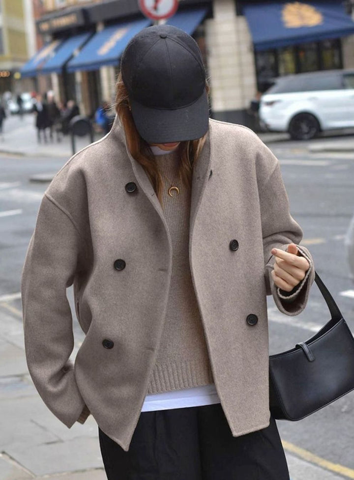 Women's Double-Breasted Tailored Short Wool-Blend Coat