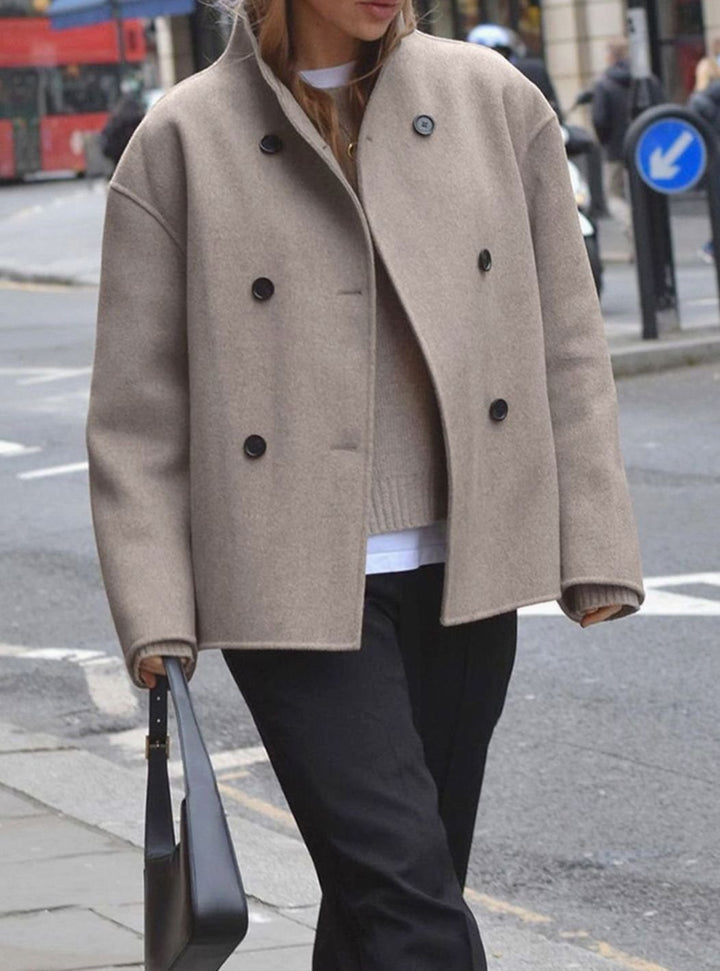 Women's Double-Breasted Tailored Short Wool-Blend Coat
