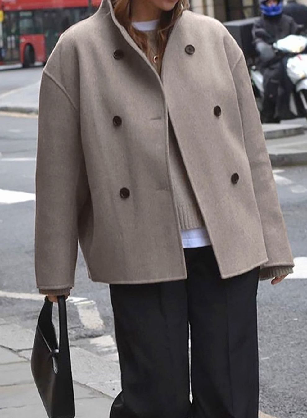 Women's Double-Breasted Tailored Short Wool-Blend Coat