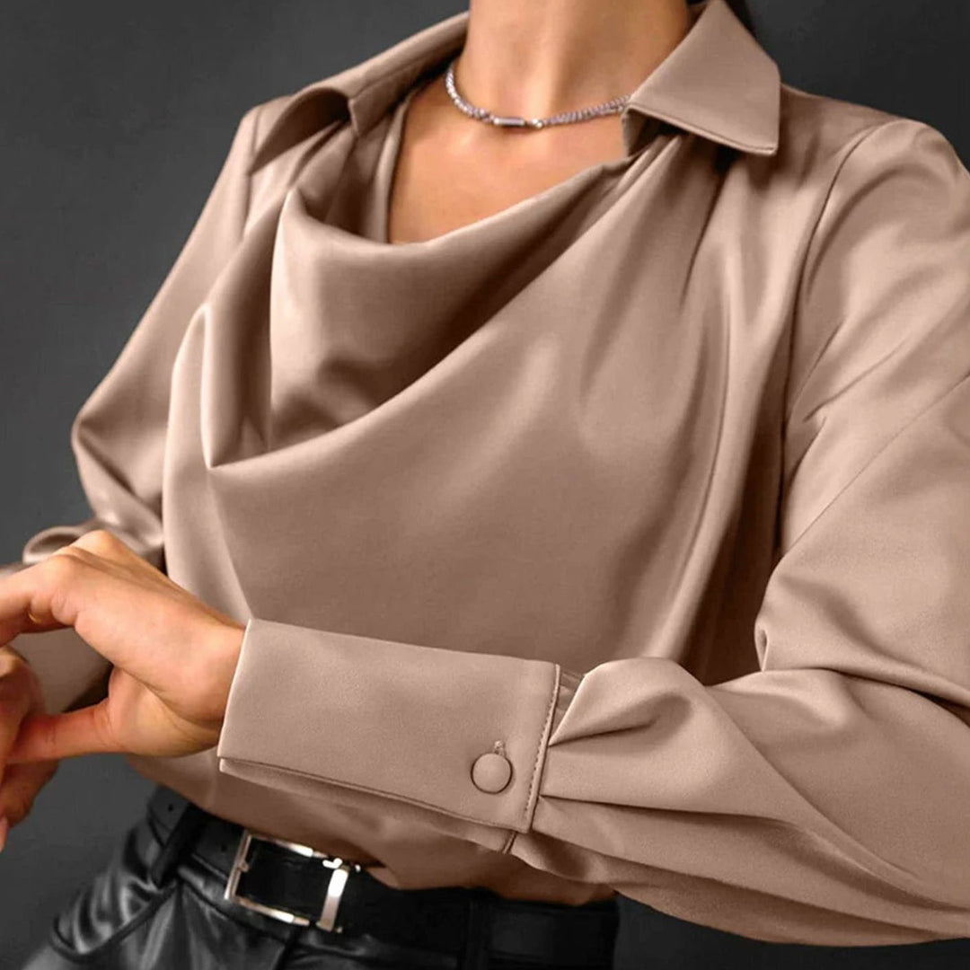 Women's Drape-Neck Long-Sleeve Satin Blouse