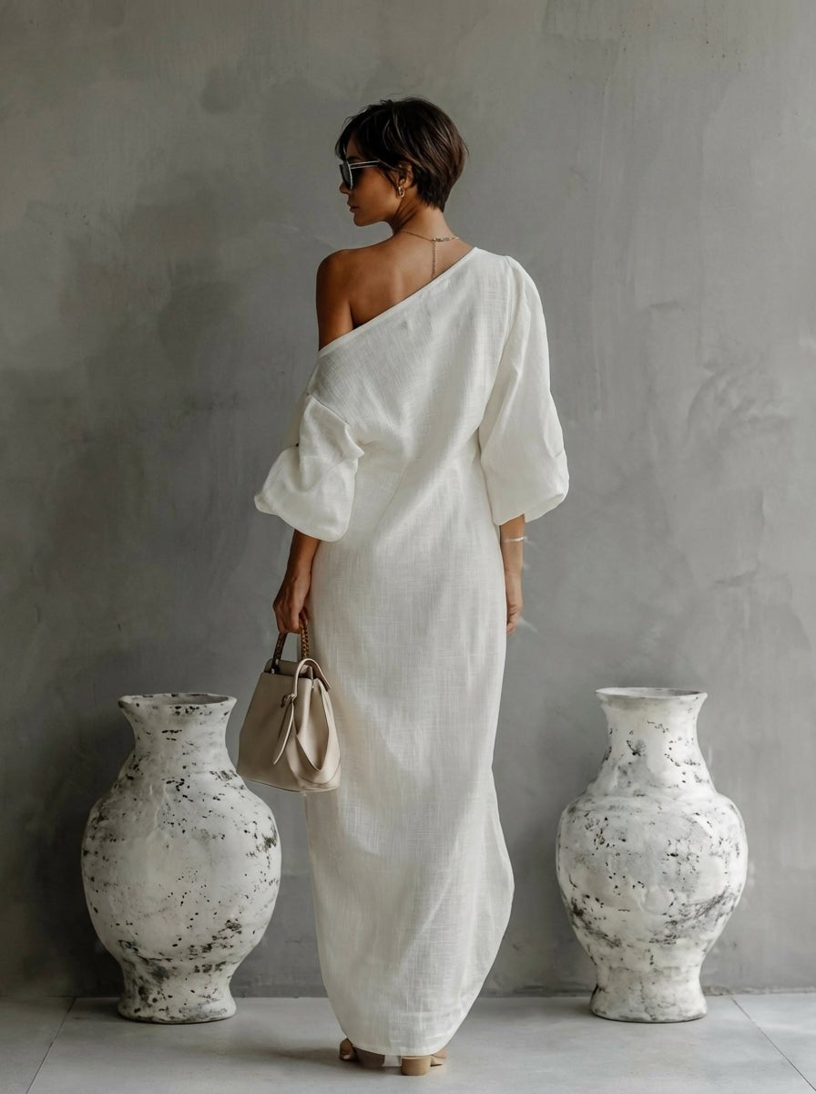 Women's Dress Elegant One-Shoulder Long Sleeve Maxi