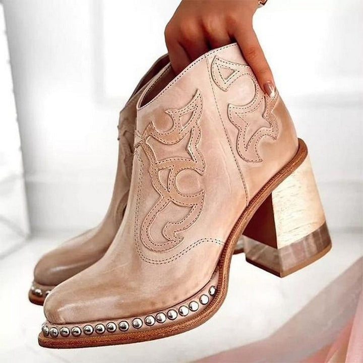 Women's Embroidered Block-Heel Studded Western Ankle Boots