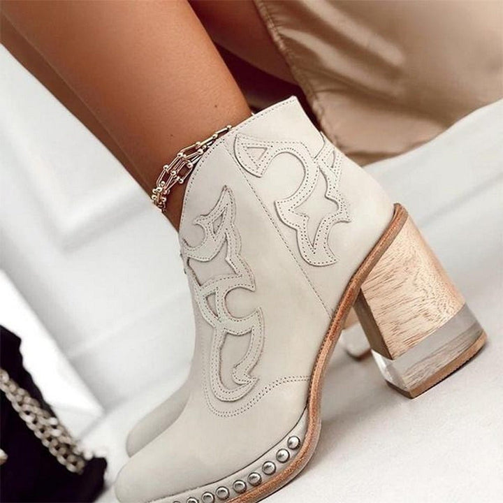 Women's Embroidered Block-Heel Studded Western Ankle Boots