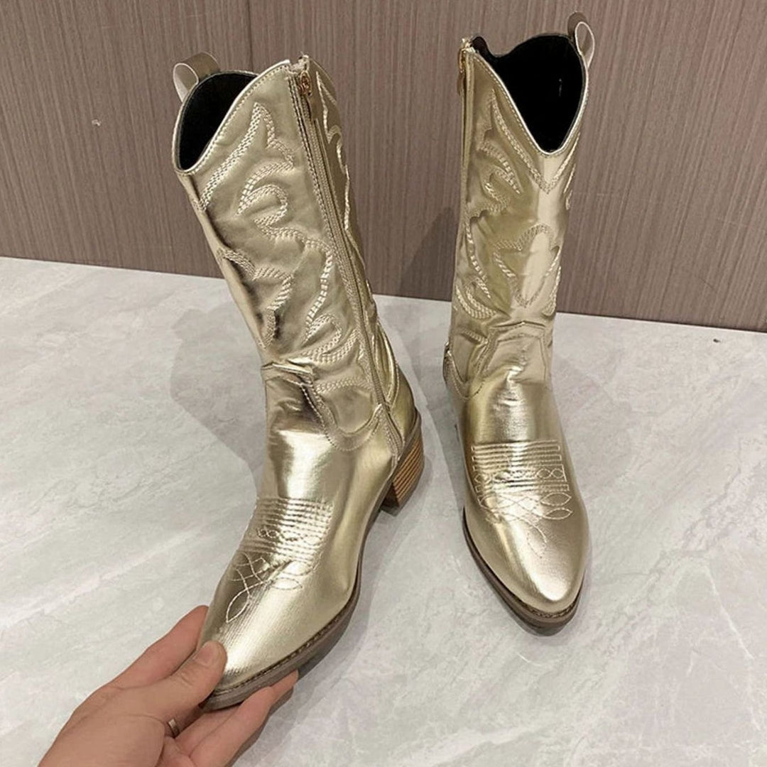 Women's Embroidered Mid-Calf Western Cowgirl Boots