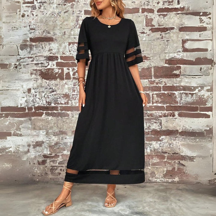Women's Empire-Waist Mesh-Panel Long Sleeve Dress Maxi