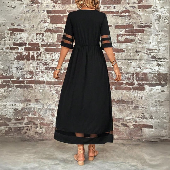 Women's Empire-Waist Mesh-Panel Long Sleeve Dress Maxi