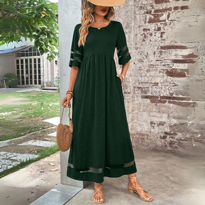 Women's Empire-Waist Mesh-Panel Long Sleeve Dress Maxi - Green