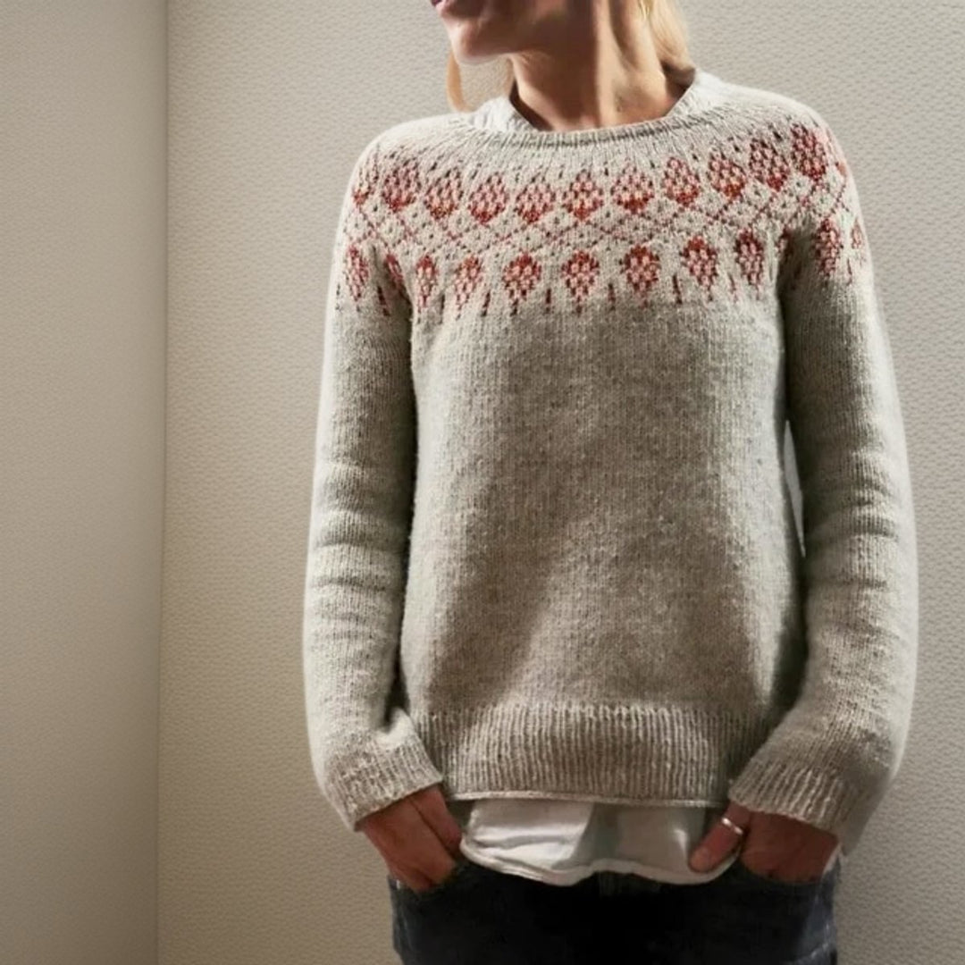 Women's Fair Isle Crewneck Relaxed-Fit Knit Sweater - Gray