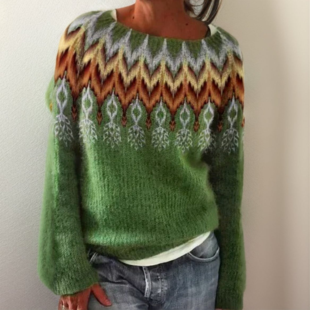 Women's Fair Isle Geometric Patterned Knit Sweater Pullover