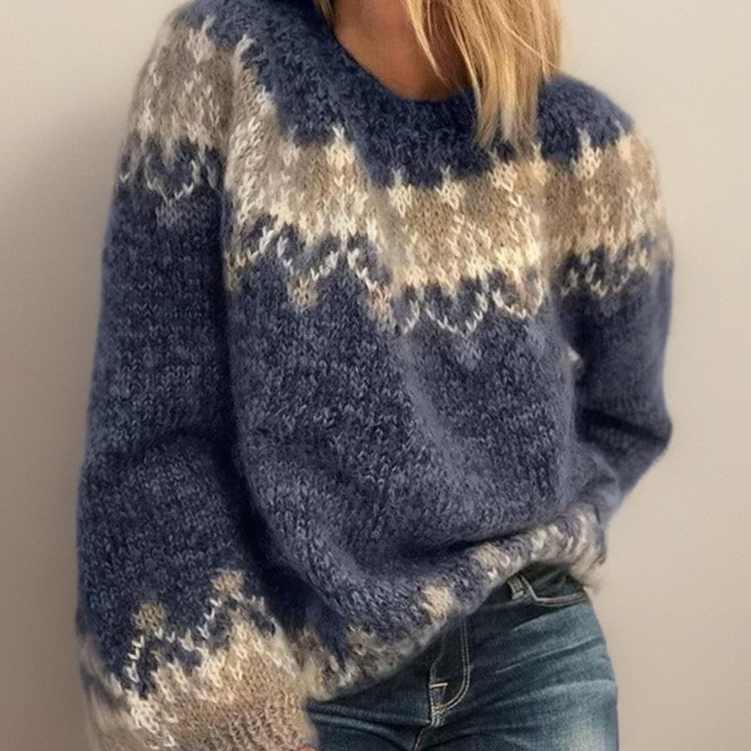 Women's Fair Isle Jacquard Pullover Knit Sweater - Blue