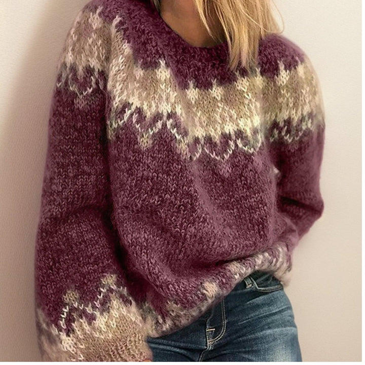Women's Fair Isle Jacquard Pullover Knit Sweater - Red
