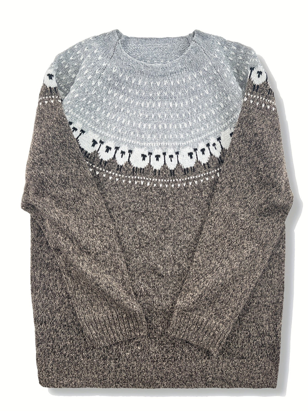 Women's Fair Isle Sheep Jacquard Thick-Knit Pullover Sweater
