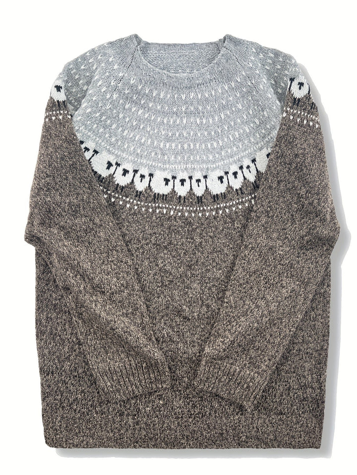 Women's Fair Isle Sheep Jacquard Thick-Knit Pullover Sweater